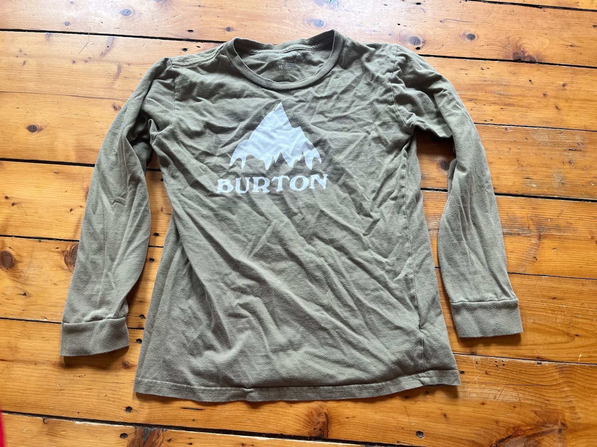 Burton Elite Long Sleeve T-Shirt Youth Size M Olive Green Mountain Logo 2