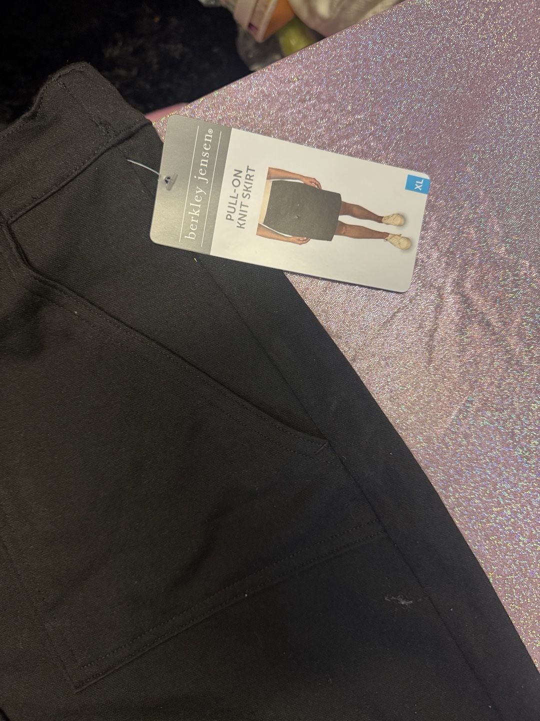 Berkley Jensen Pull-On Knit Skirt Size XL Black Cargo Drawstring 4