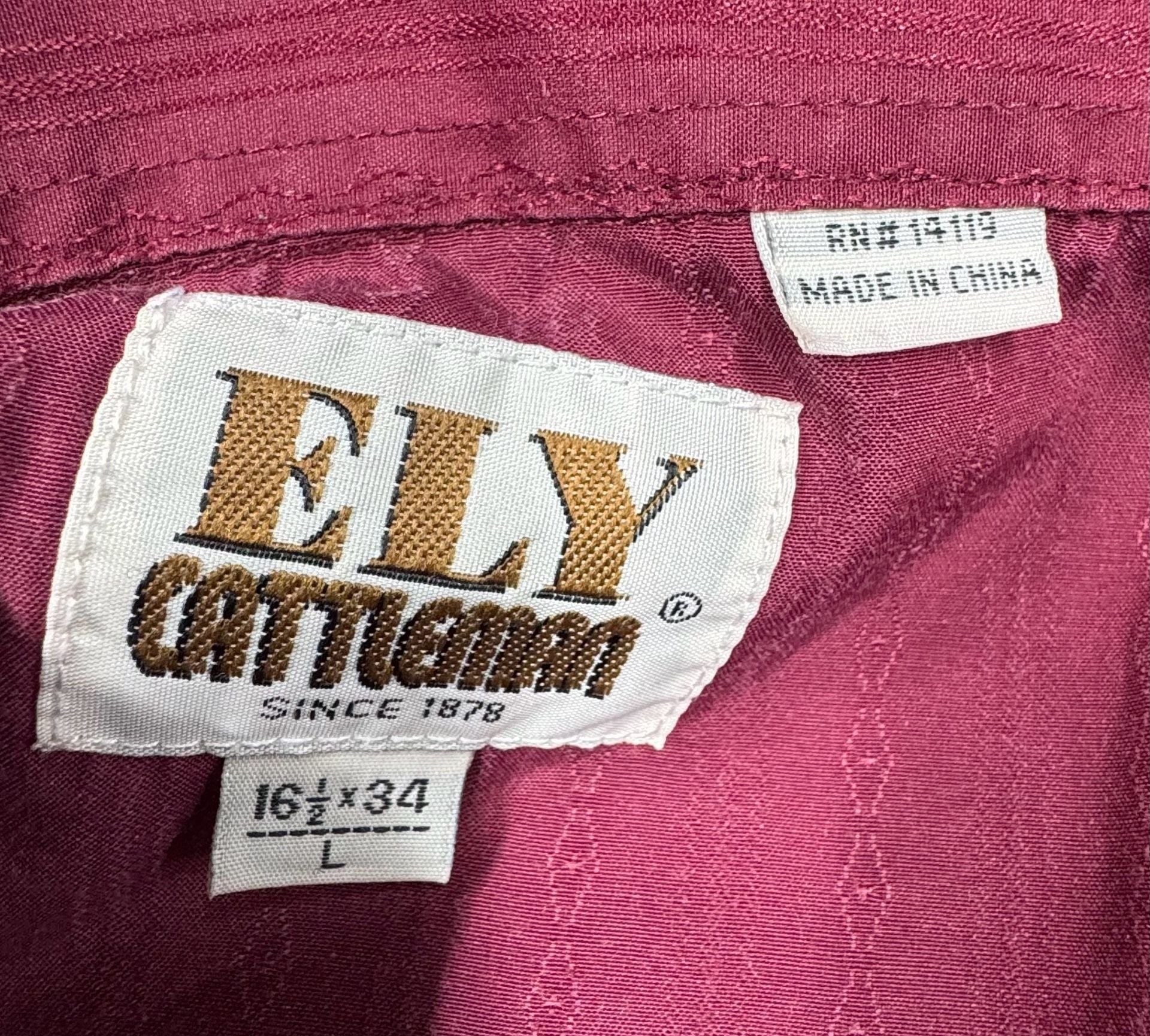 Ely Cattleman Western Shirt Size Large 16.5/34 Burgundy Pearl Snap Long Sleeve 3