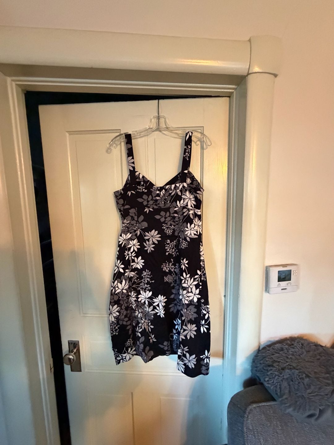 New York & Company Floral Dress Size 10 Black White Cotton 8