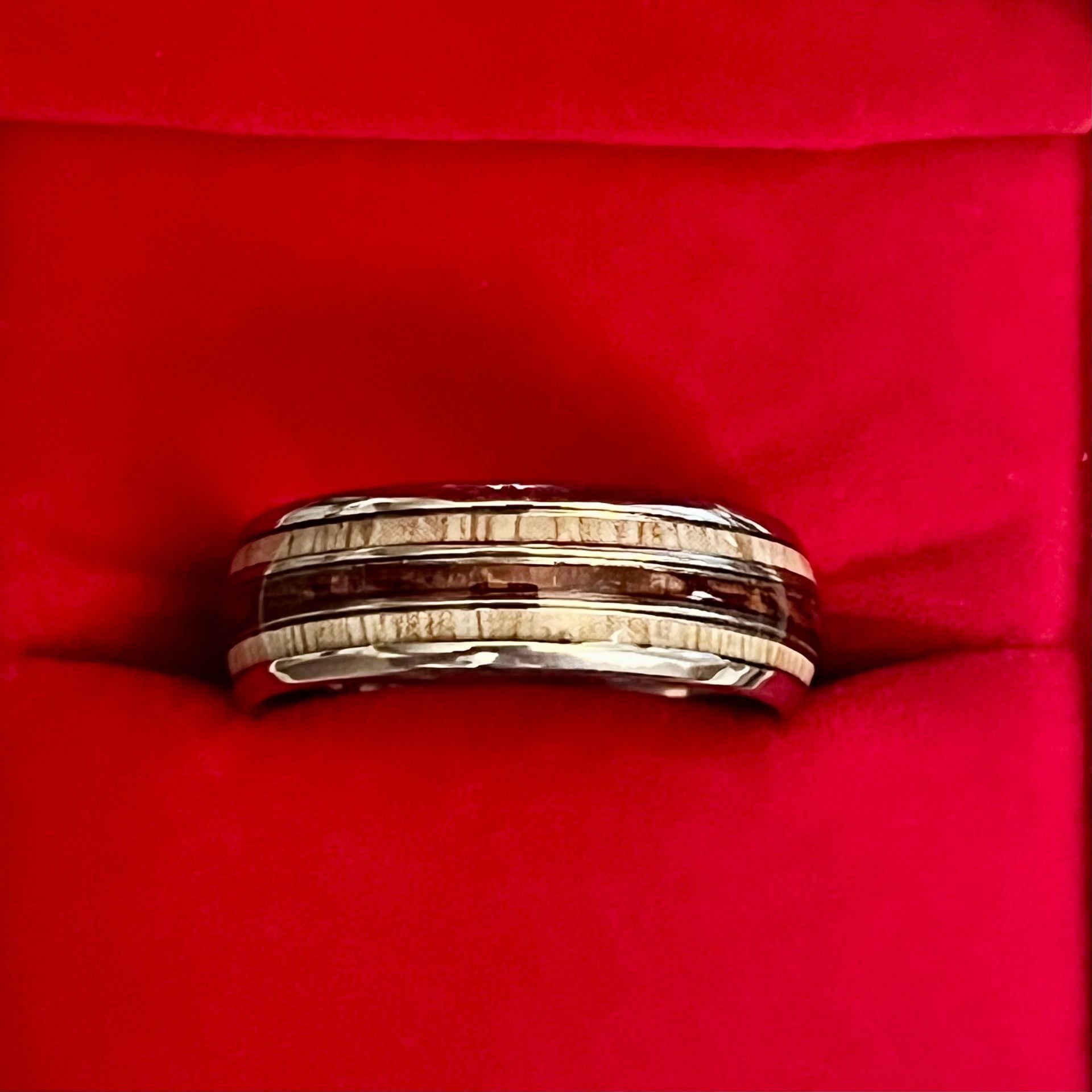 Tungsten Titanium Antler and Koa Wood Inlay 8mm Band Ring Size 12 3