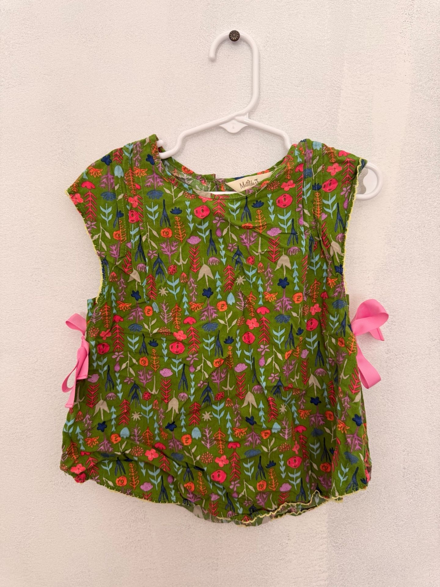 Matilda Jane Floral Top Size 2 Green Pink Bows 5