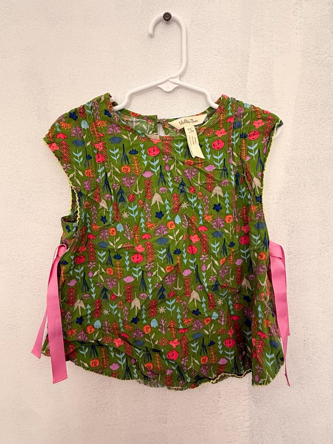 Matilda Jane Floral Top Size 2 Green Pink Bows 8