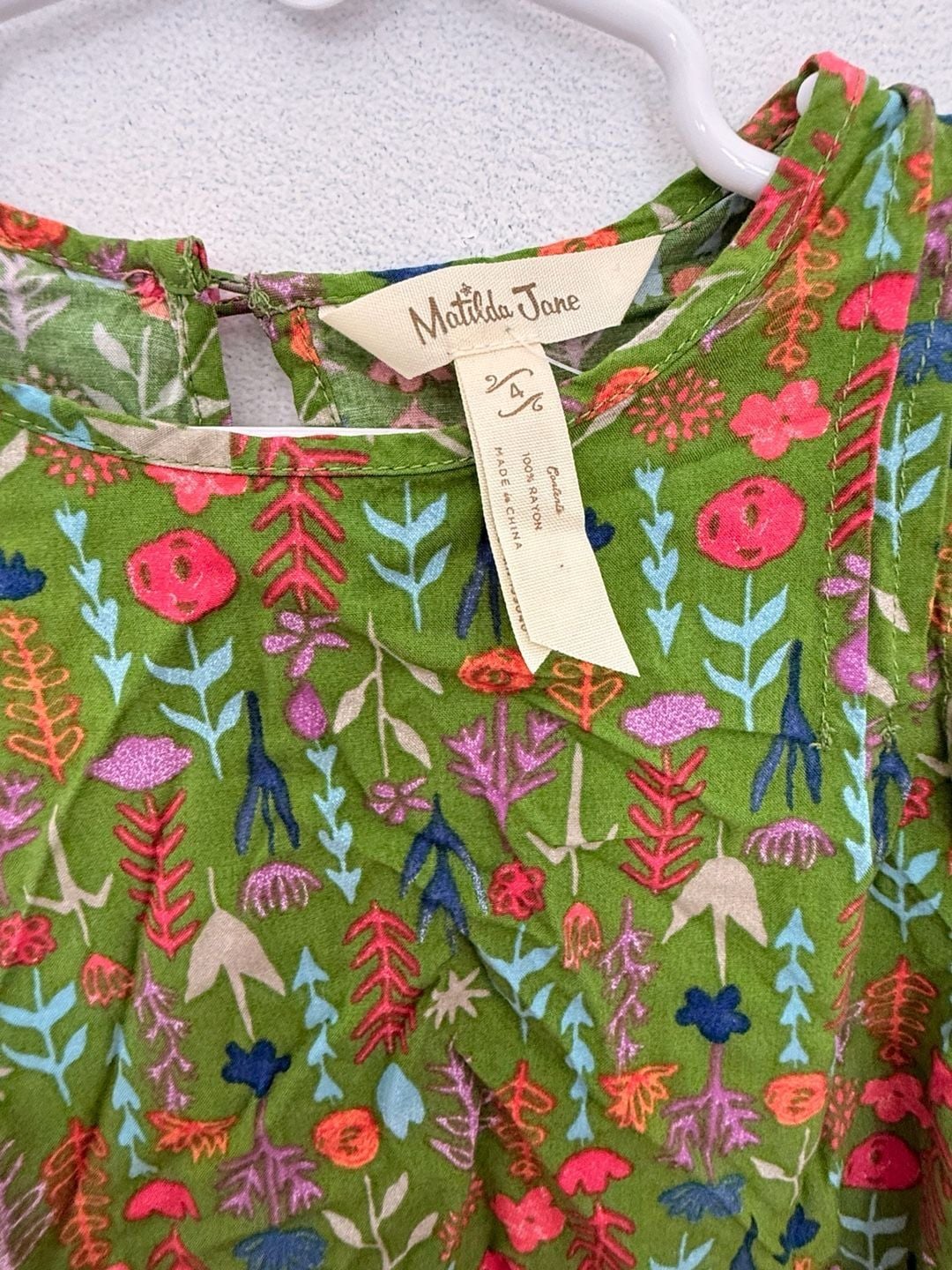 Matilda Jane Floral Top Size 2 Green Pink Bows 9