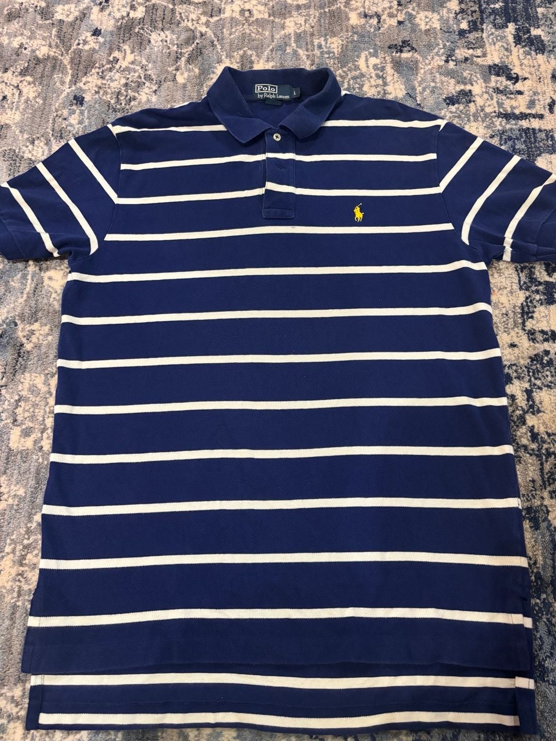 Polo Ralph Lauren Striped Polo Shirt Size L Blue White Yellow Pony 2
