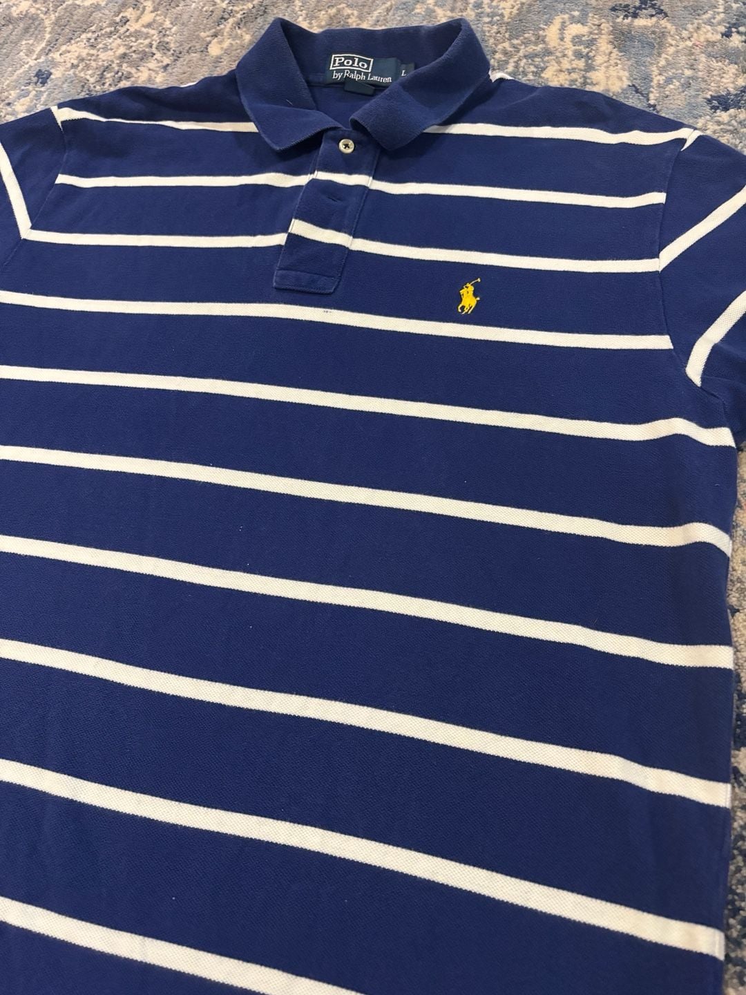 Polo Ralph Lauren Striped Polo Shirt Size L Blue White Yellow Pony 3