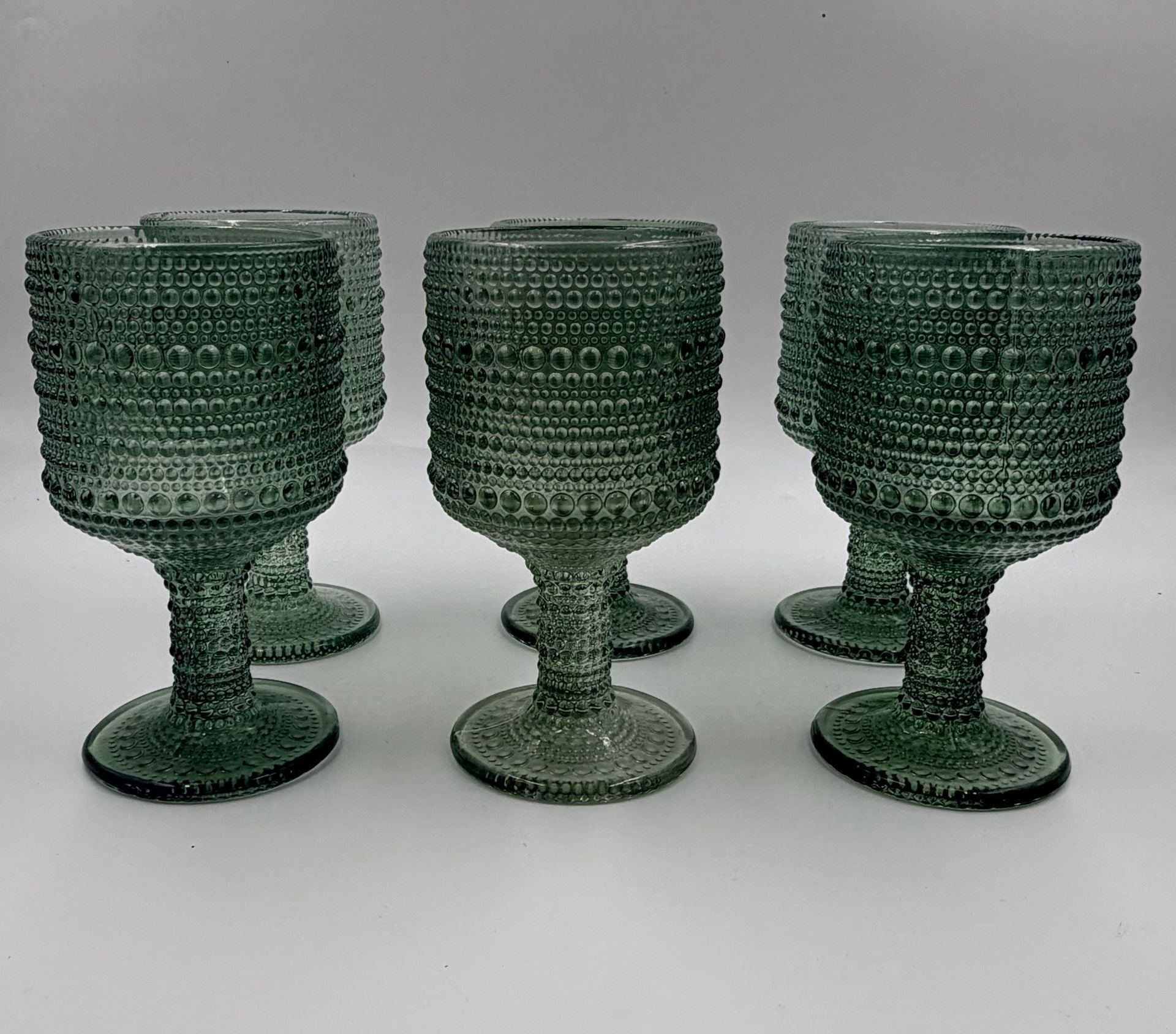 Excelsa Aurora Hobnail Glass Goblet Set of 6 Green Stemware Wine 1