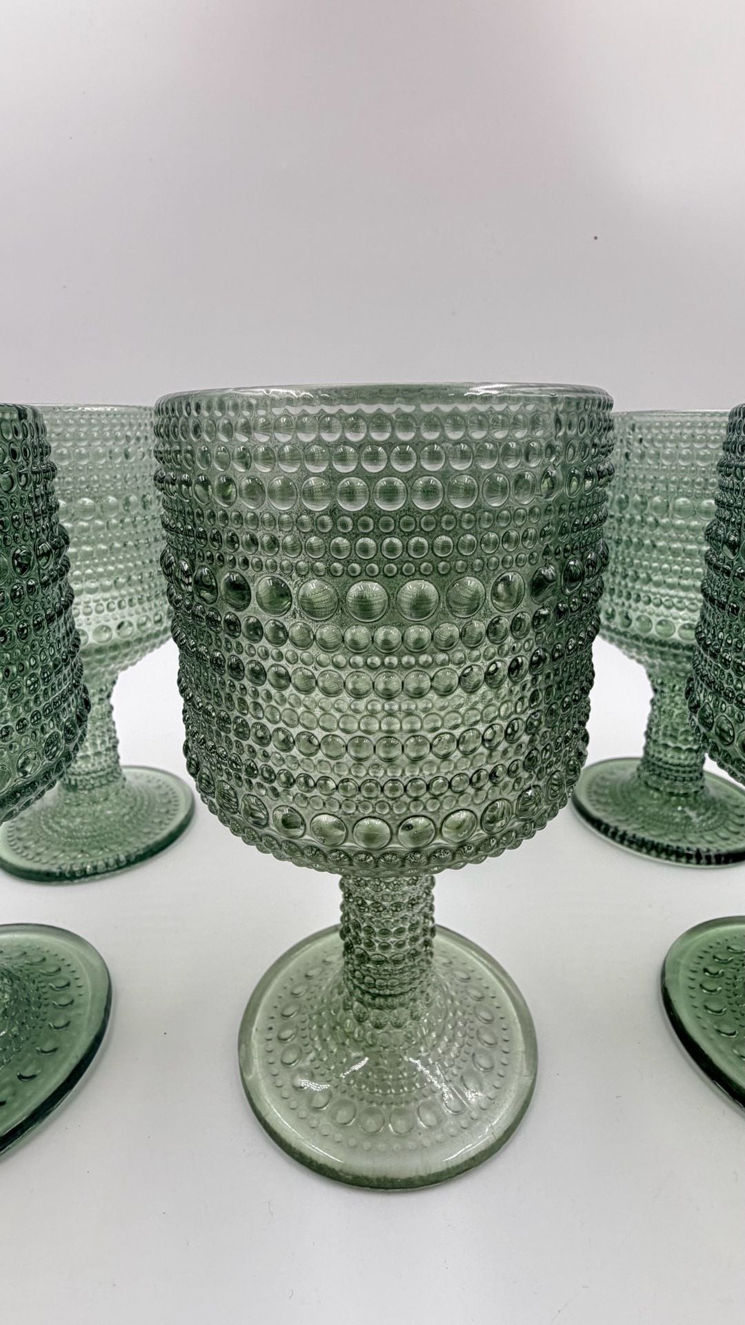 Excelsa Aurora Hobnail Glass Goblet Set of 6 Green Stemware Wine 2