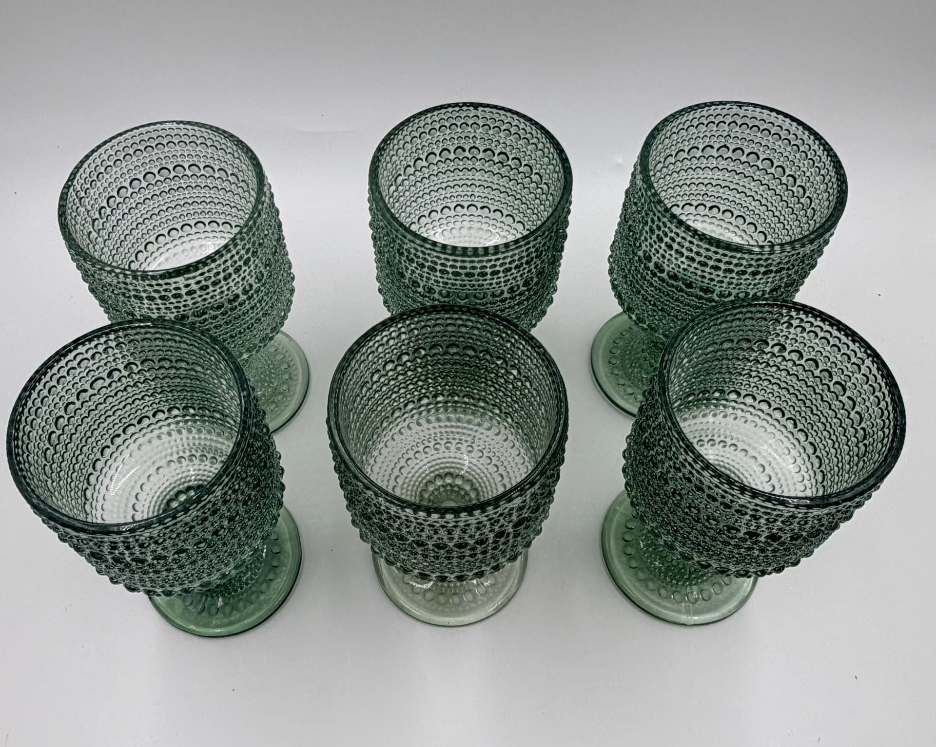Excelsa Aurora Hobnail Glass Goblet Set of 6 Green Stemware Wine 3