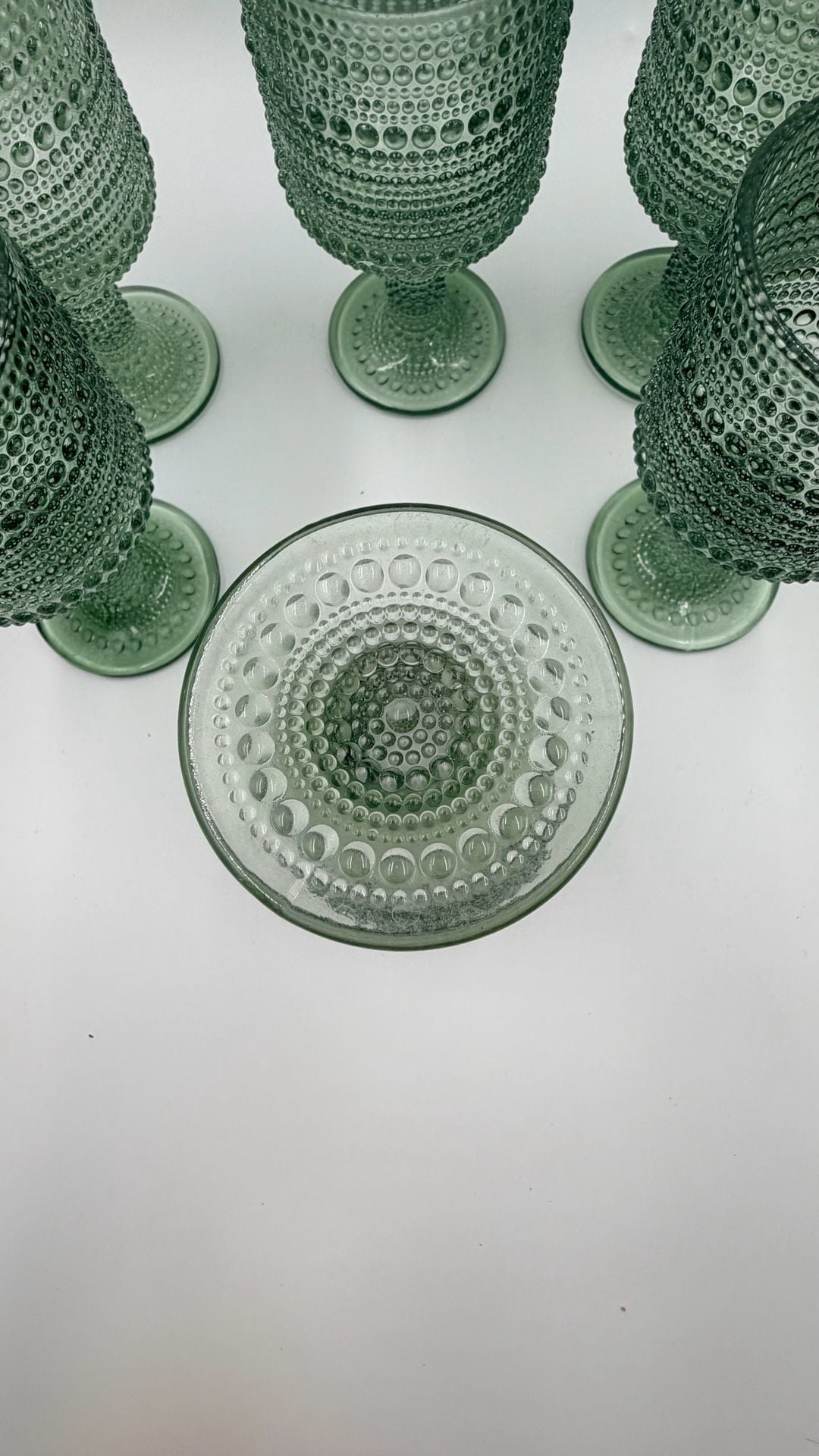 Excelsa Aurora Hobnail Glass Goblet Set of 6 Green Stemware Wine 4