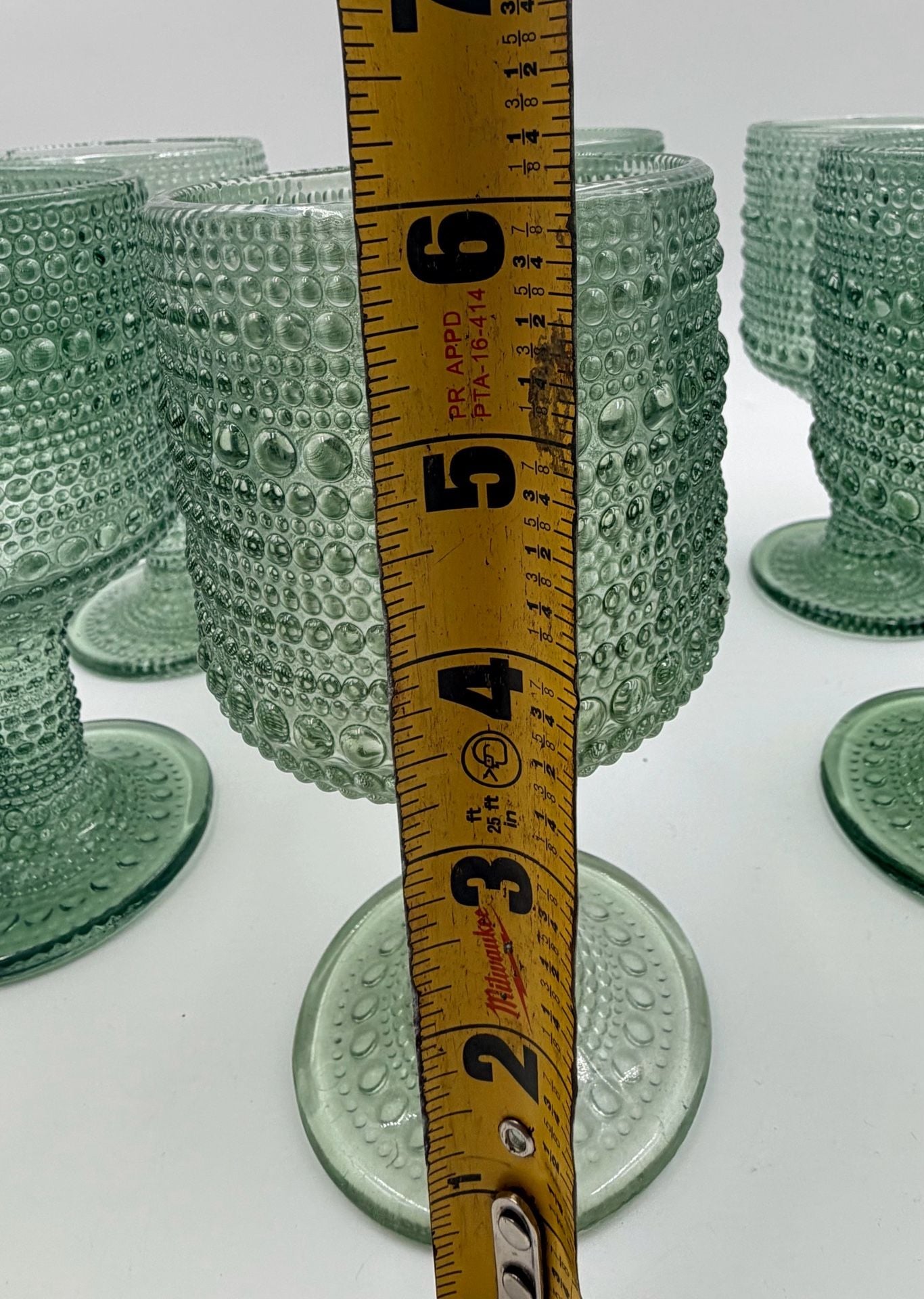 Excelsa Aurora Hobnail Glass Goblet Set of 6 Green Stemware Wine 5