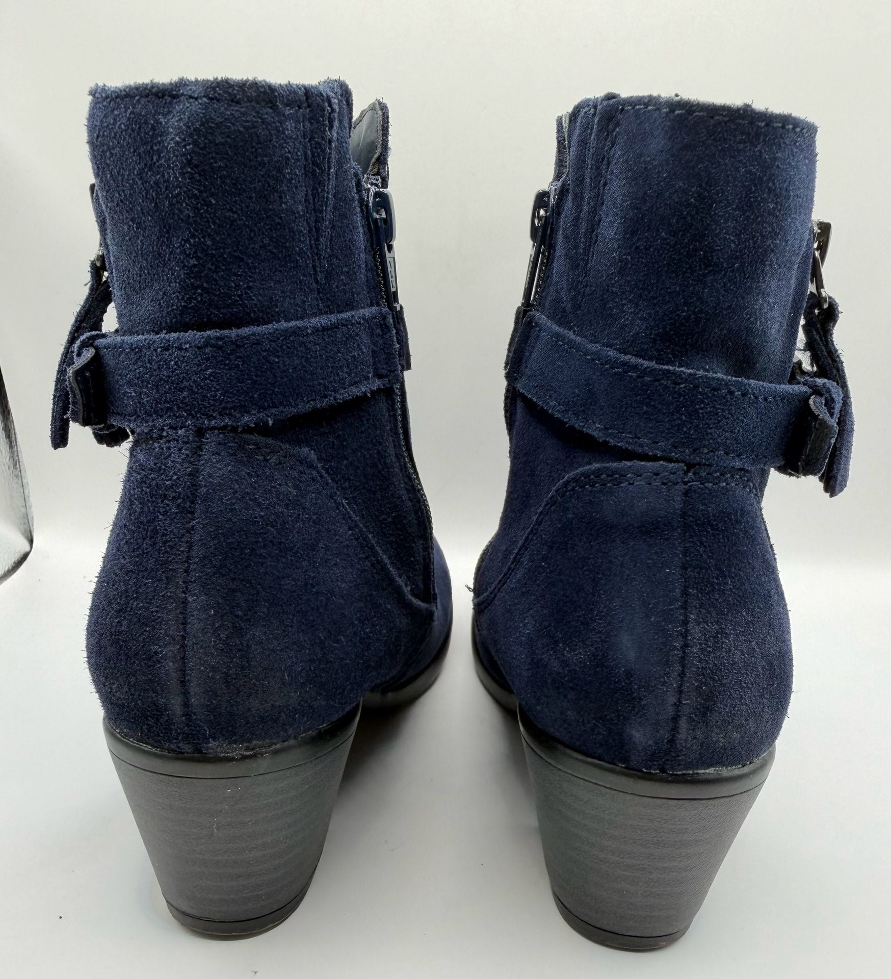 Earth Origins Blue Suede Ankle Boots Booties Tassel Buckle 4
