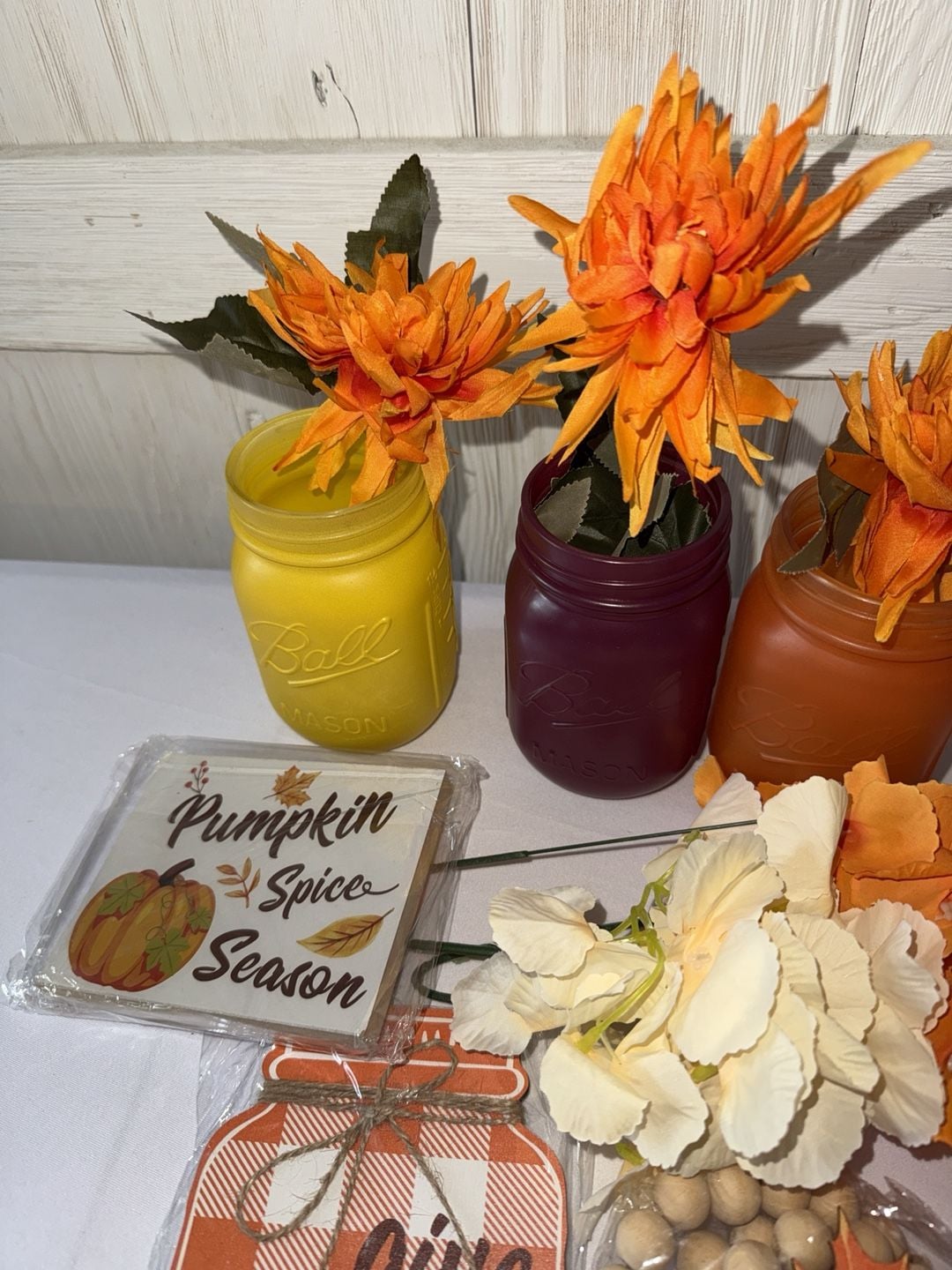 Ball Fall Thanksgiving Decor Bundle Mason Jars Wood Sign And Florals 7