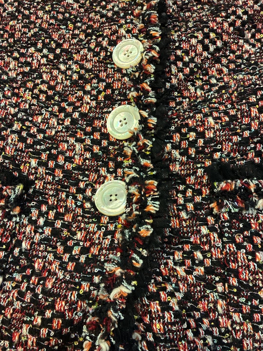 Rena Lange Tweed Blazer Multi Color Sequins Ruffle Trim Jacket 3