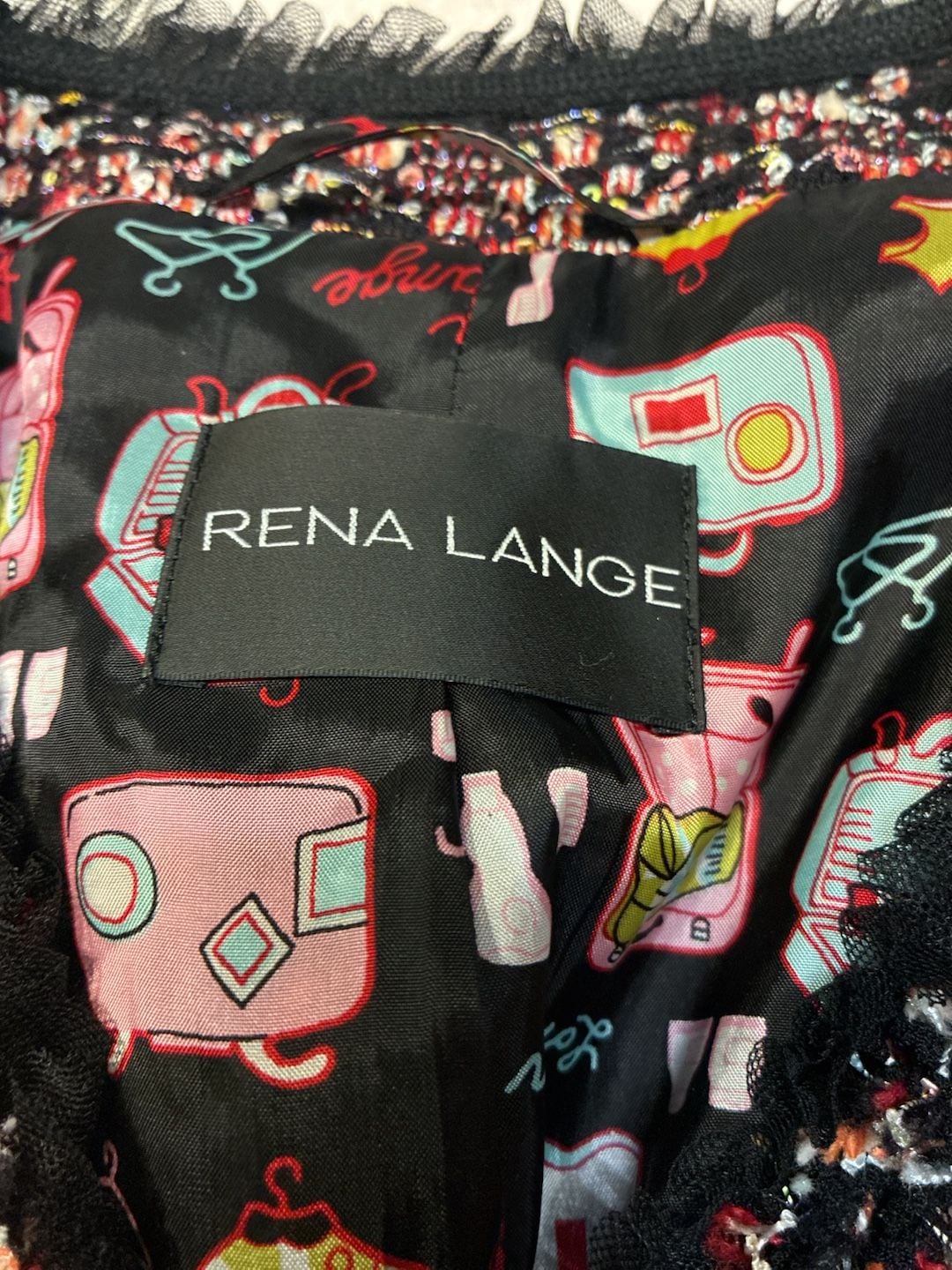 Rena Lange Tweed Blazer Multi Color Sequins Ruffle Trim Jacket 4