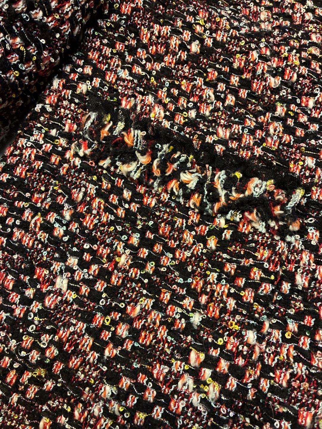 Rena Lange Tweed Blazer Multi Color Sequins Ruffle Trim Jacket 5