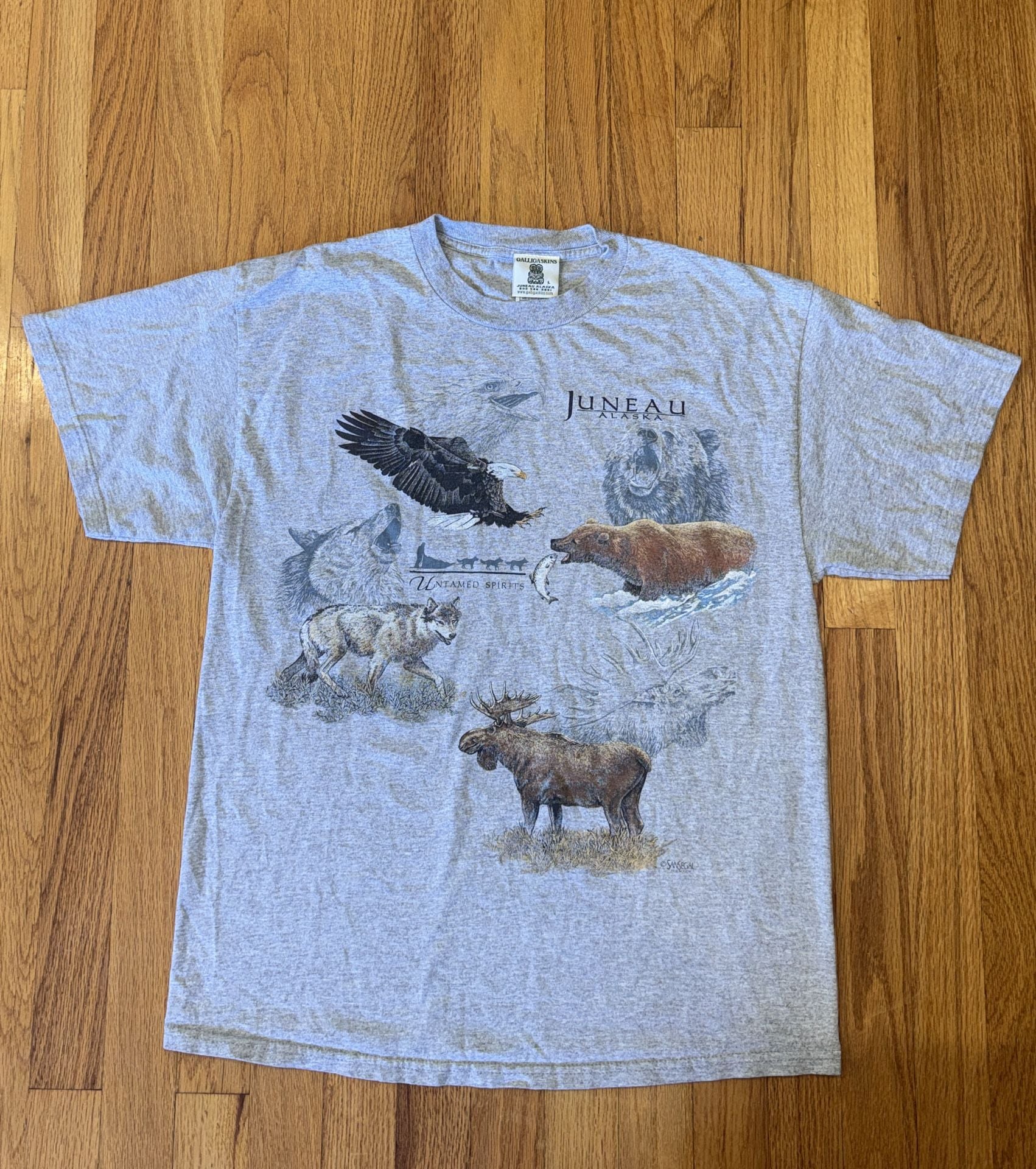 Vintage Alaska Untamed Spirits T-Shirt L Wildlife Nature Eagle Bear Moose 90s 2