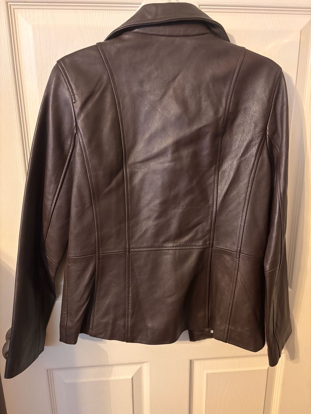 Jaclyn Smith Leather Jacket Size M Brown Cheetah Lining 3