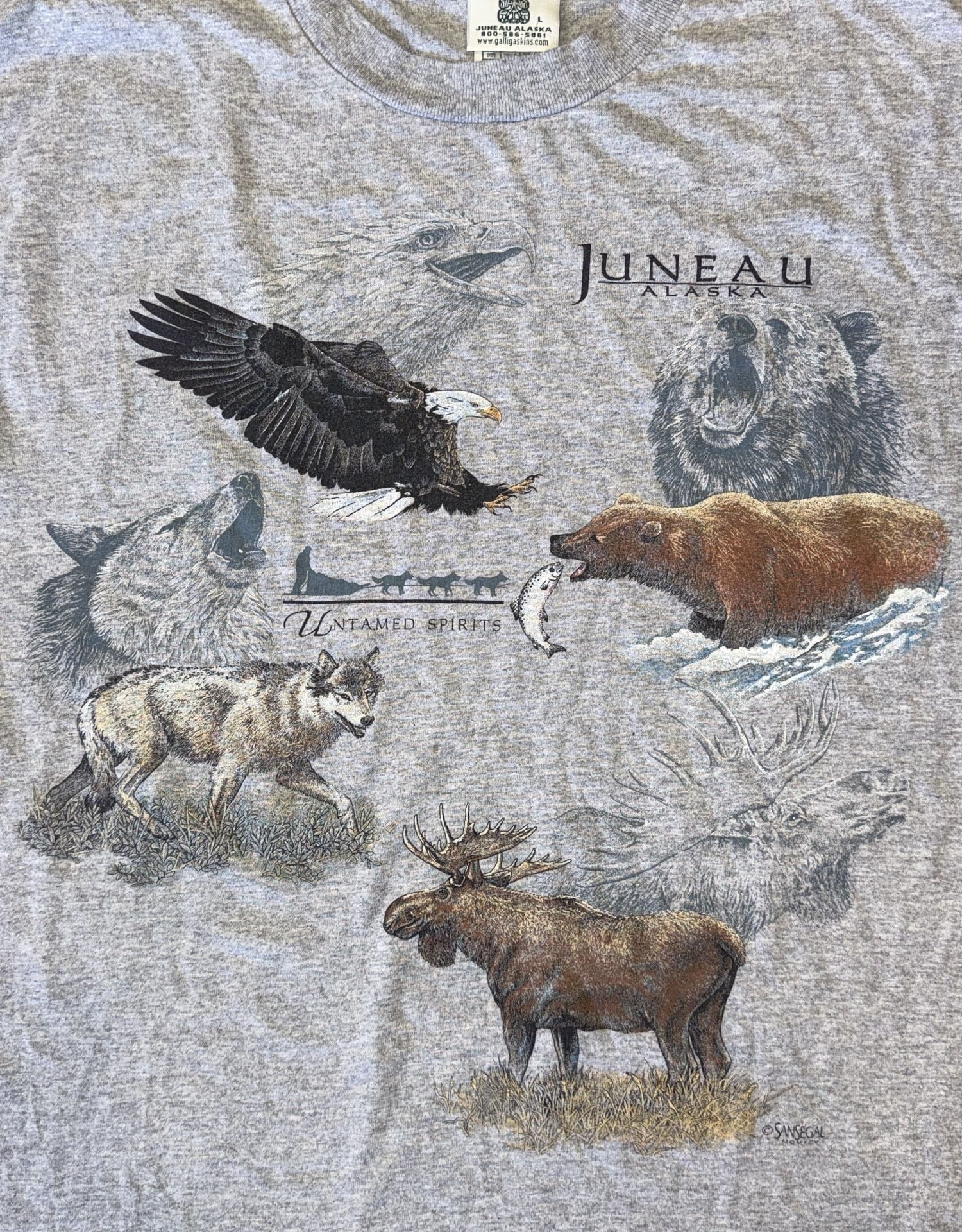 Vintage Alaska Untamed Spirits T-Shirt L Wildlife Nature Eagle Bear Moose 90s 3