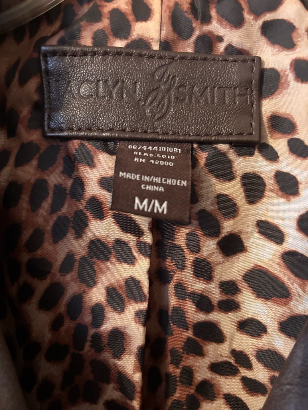 Jaclyn Smith Leather Jacket Size M Brown Cheetah Lining 5