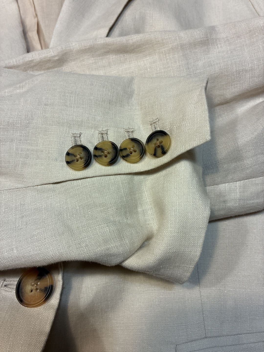 Quince Linen Blazer Size S Beige Tortoise Buttons Pre-Owned 5