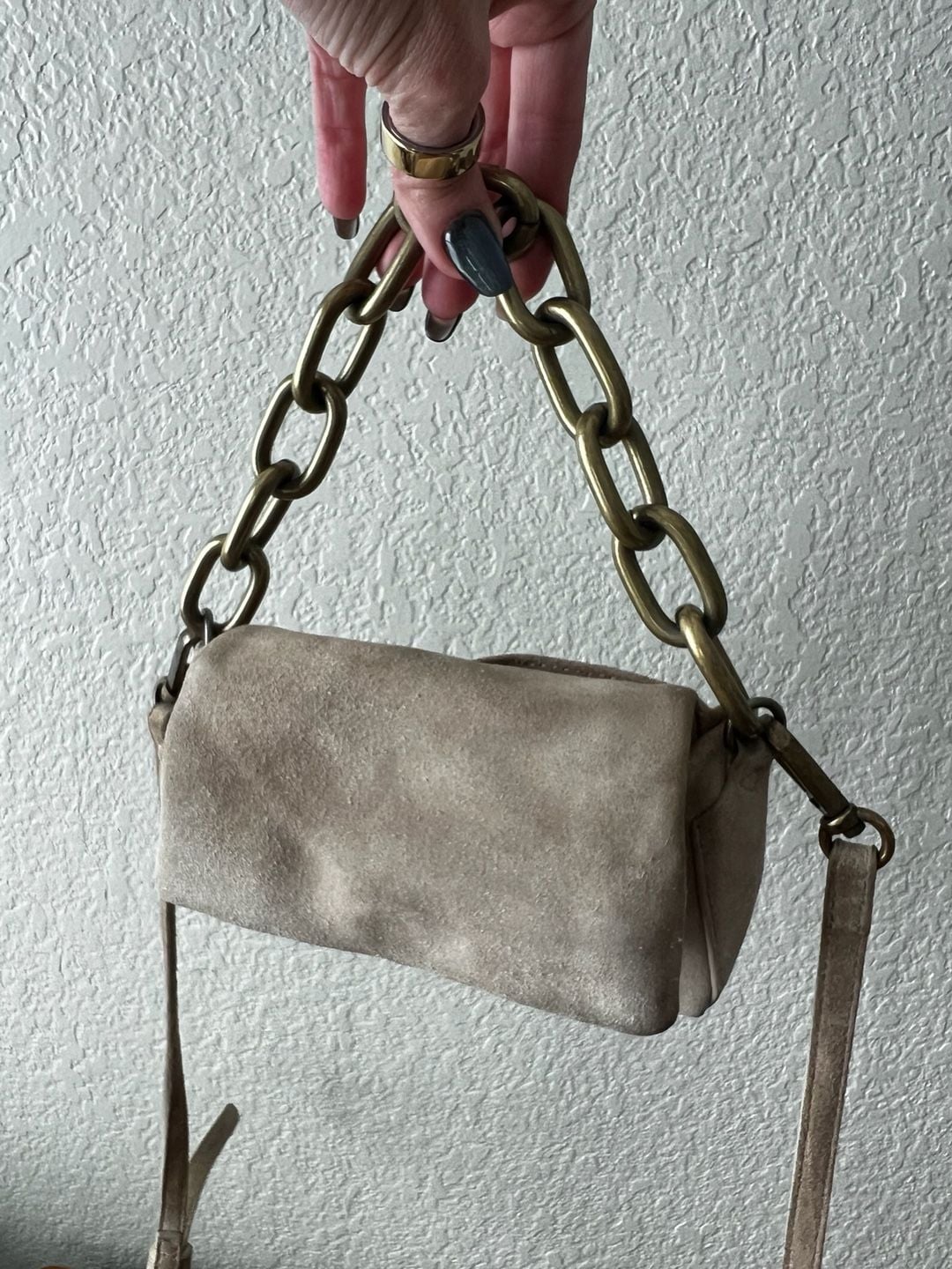 Free People Charlie Chain Suede Crossbody Bag Tan 4