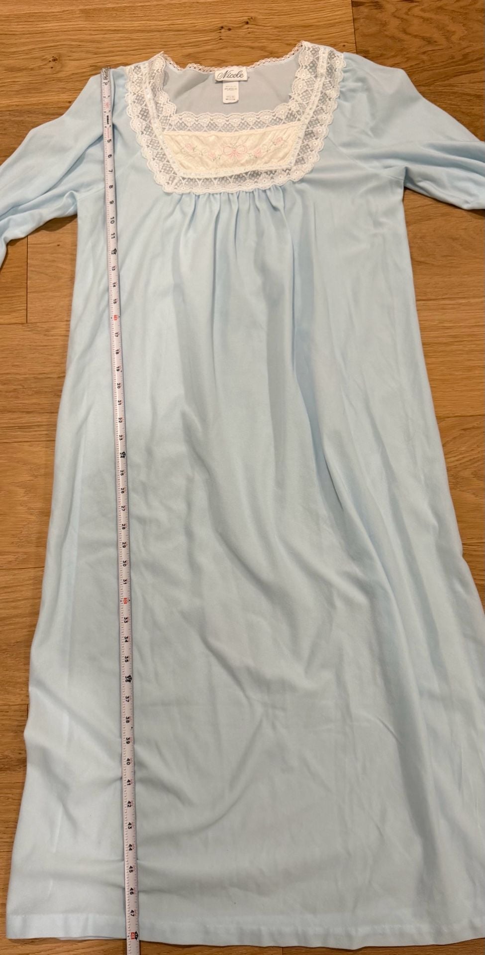 Coquette Cottage core Nicole Vintage Long sleeves Nightgown Light Blue 3