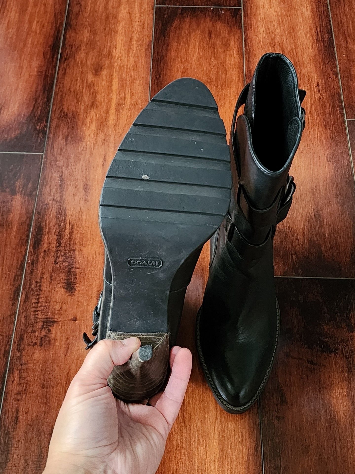 Coach Thelma Black Leather Buckle Ankle Boots Size 8.5
8