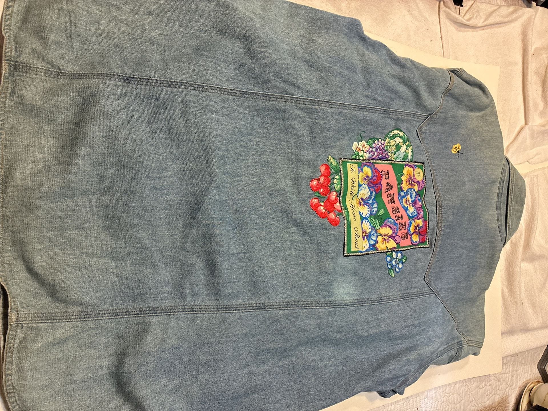 Woolrich Denim Shirt Size M Hand Painted Floral Western Long Sleeve 15