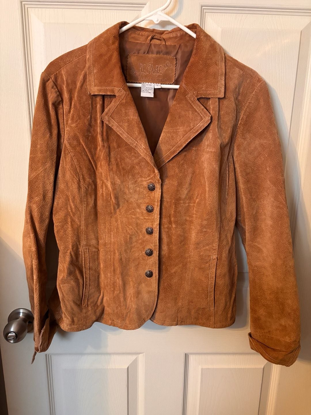 Live A Little Suede Leather Jacket Size L Brown 2