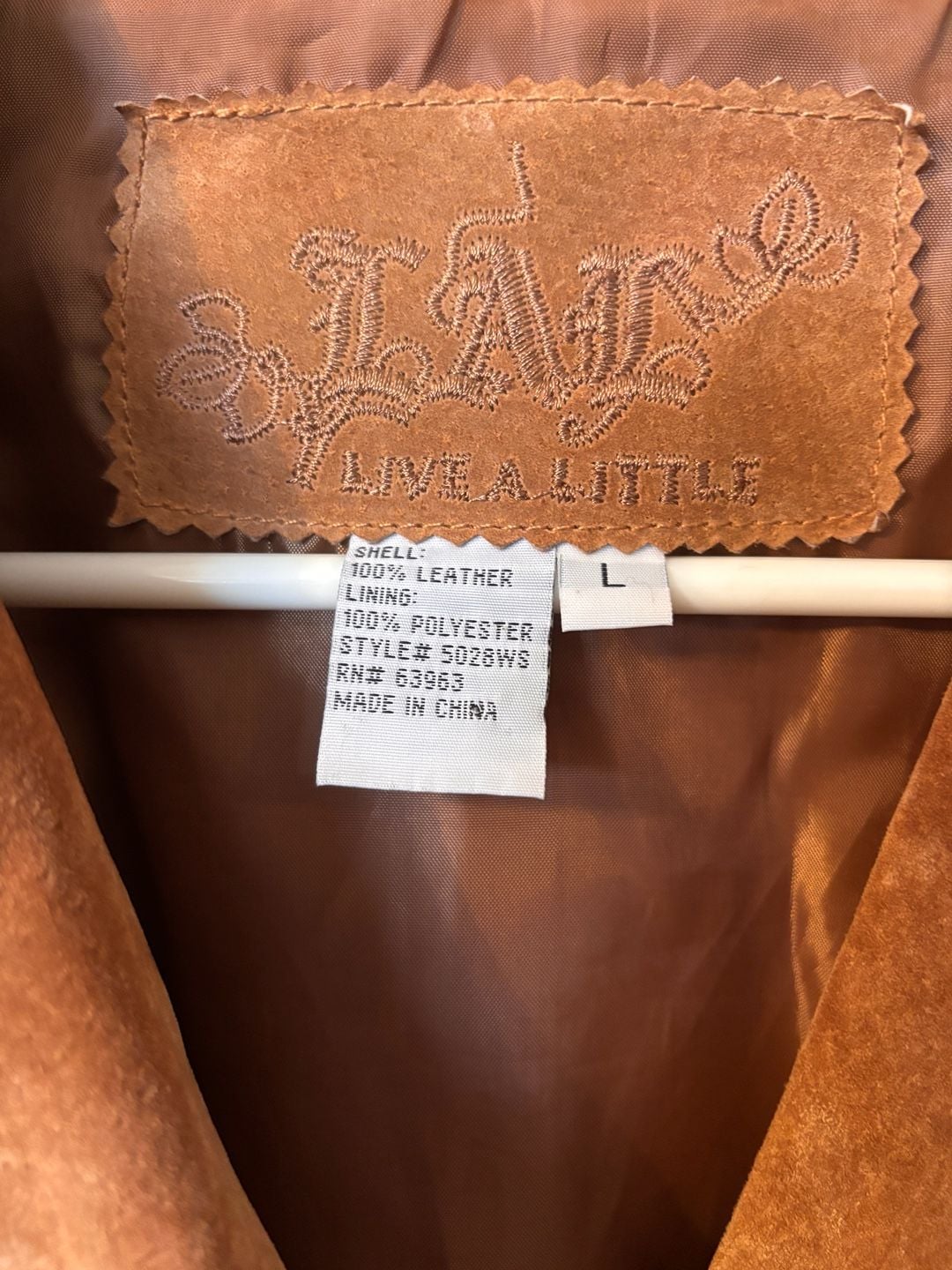 Live A Little Suede Leather Jacket Size L Brown 3