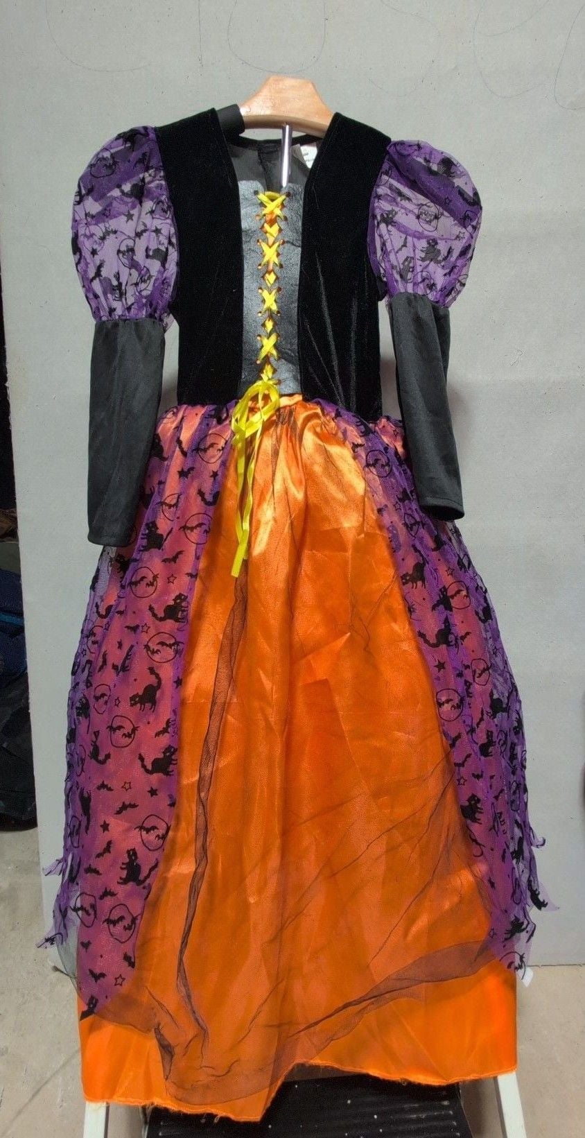 Poshetion Light Up Witch Costume Dress Girls Size 4-6 Halloween Orange Black 2