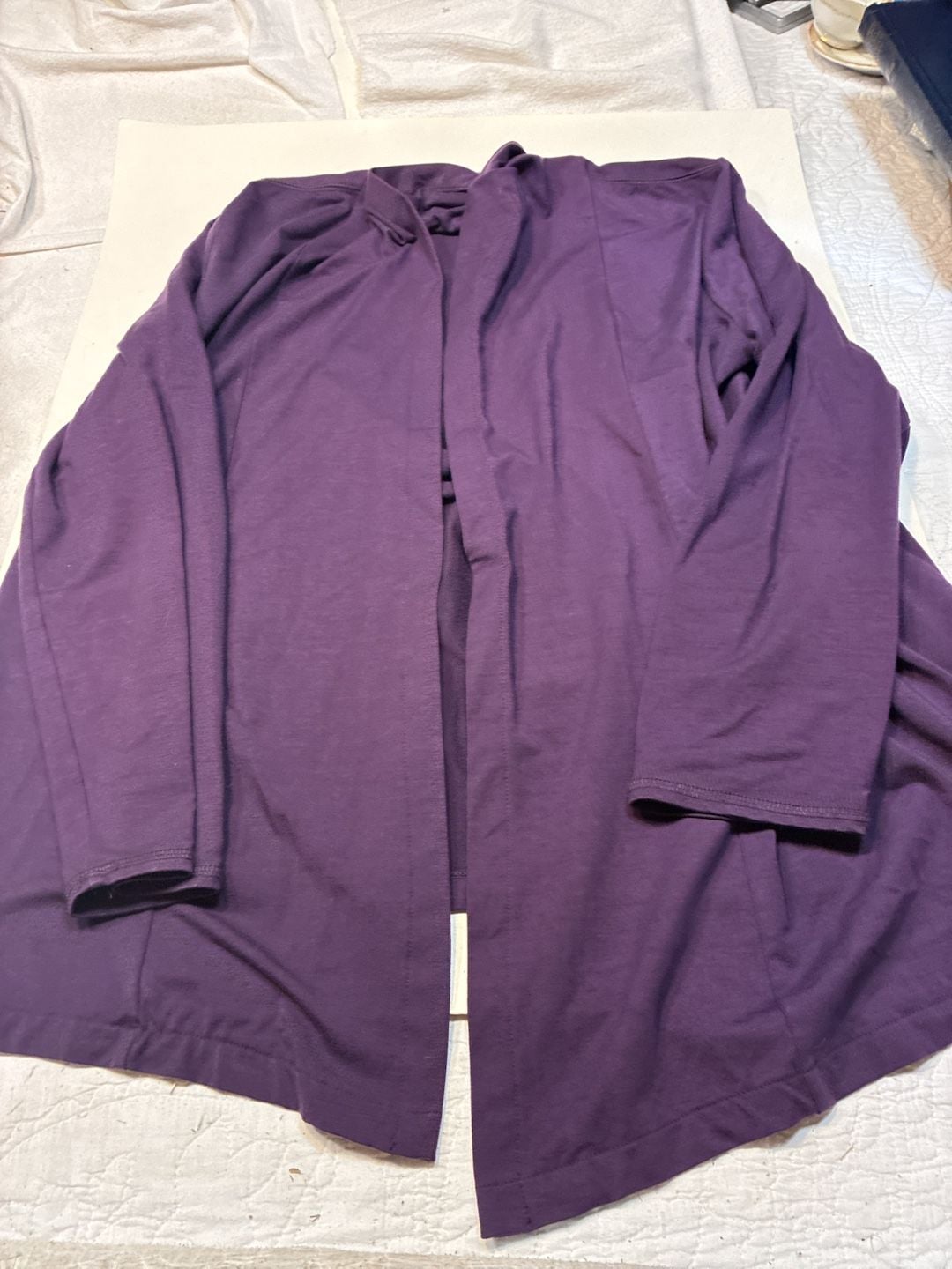 L.L. Bean Open Front Cardigan Size L Purple Tencel Lyocell Spandex 2