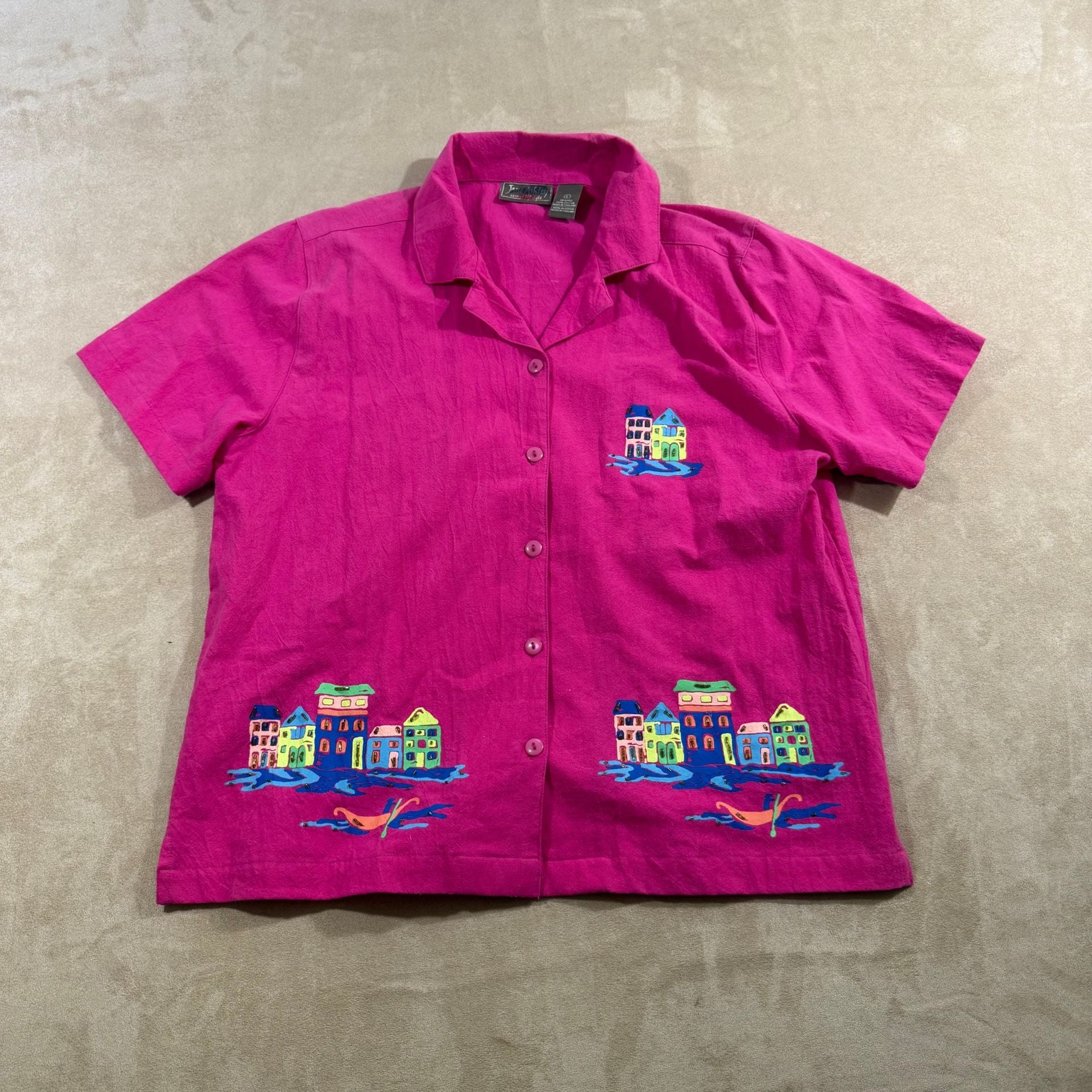 Jane Ashley Blouse Embroidered Village Scene 2