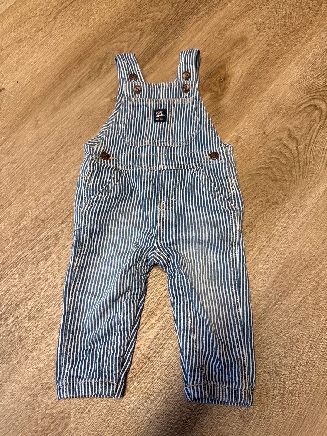 Baby B'gosh Striped Overalls Size 9M Blue White Denim 2
