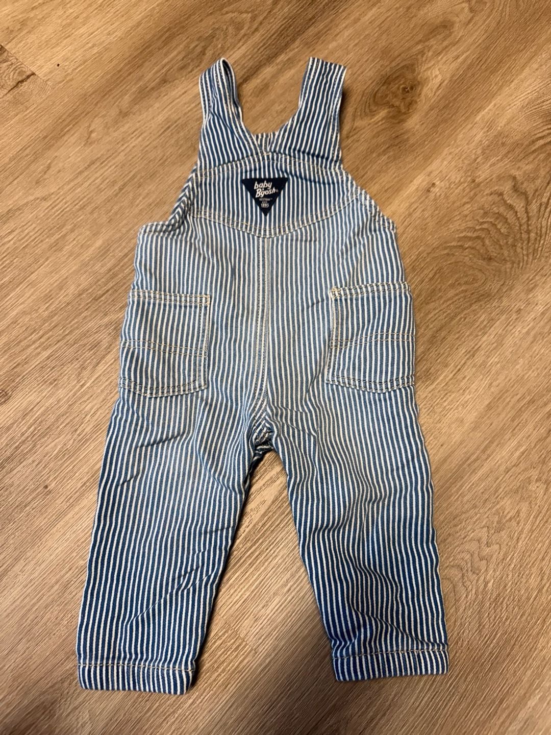 Baby B'gosh Striped Overalls Size 9M Blue White Denim 3