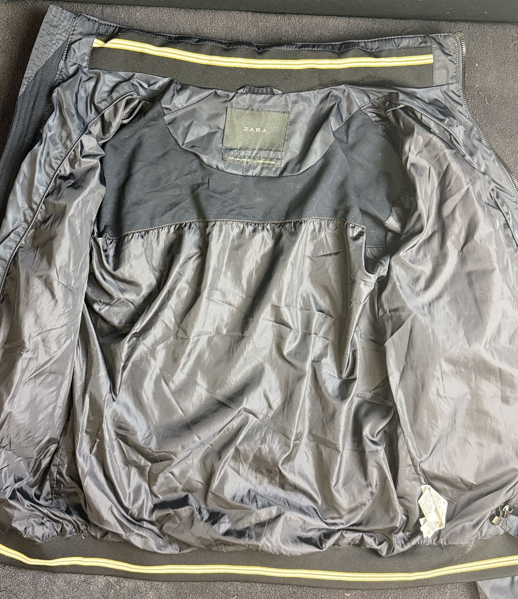 Zara Jacket Size L Black & Navy Windbreaker Full Zip Yellow Accents 7
