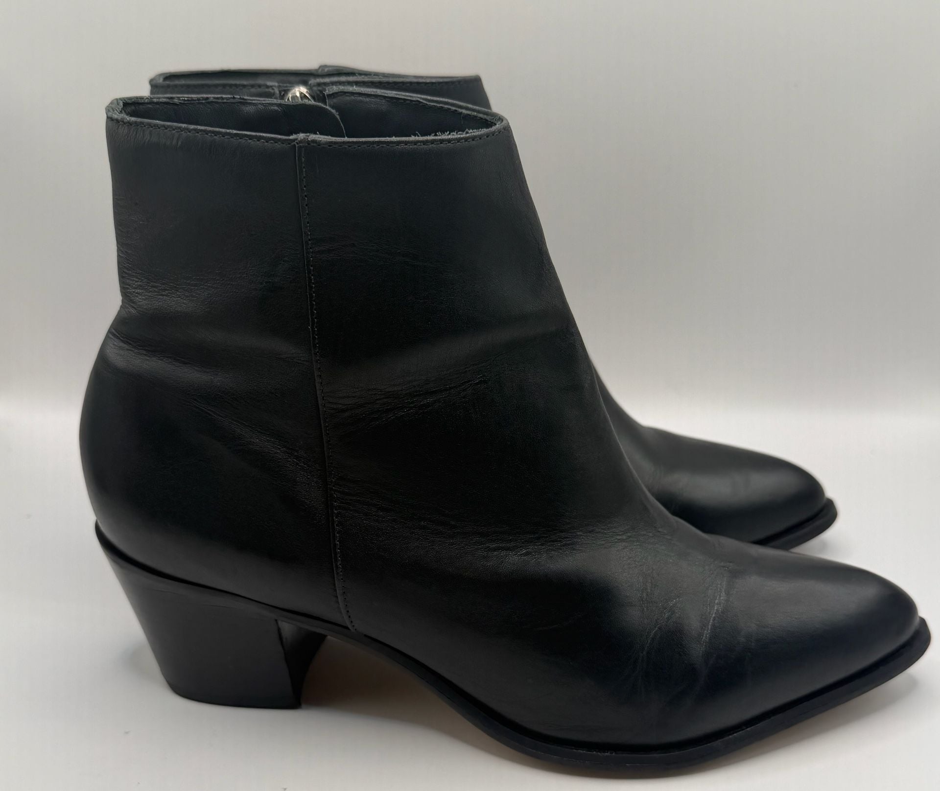 ABLE Black Leather Ankle Boots Size 10.5M 3