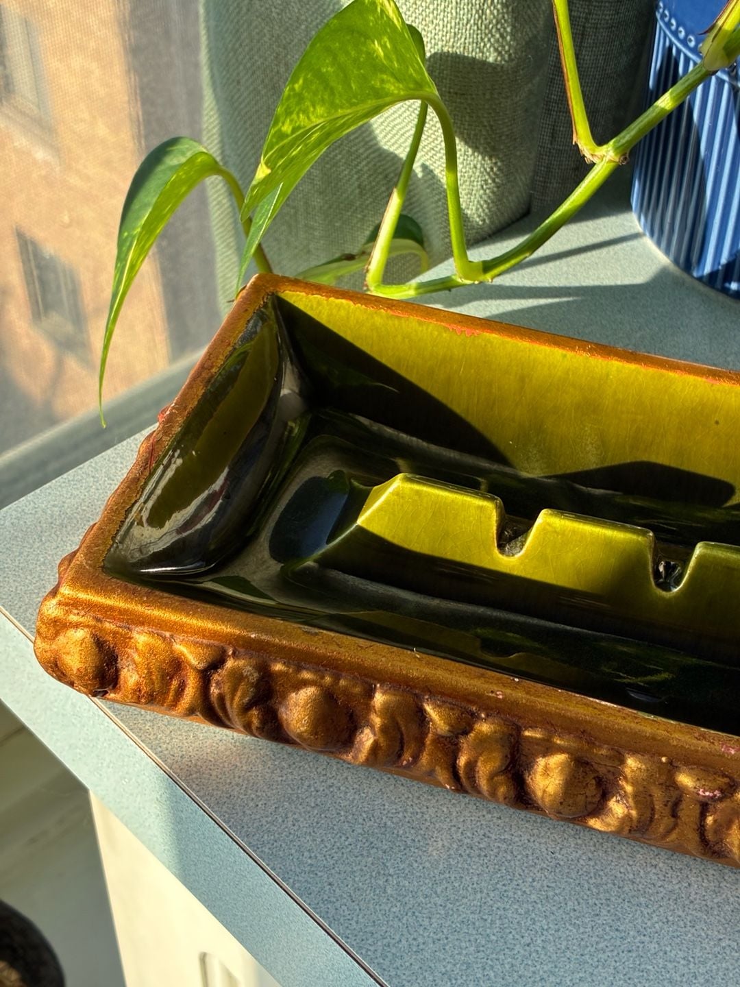 California Originals Mid-Century Green Gold Asntray Hollywood Regency 2