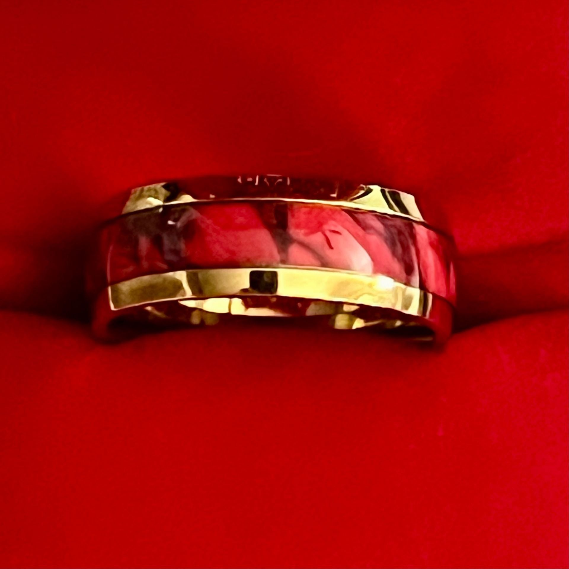 Tungsten Gold and Red Camo Inlay 6mm Polished Finish Band Size 11 3