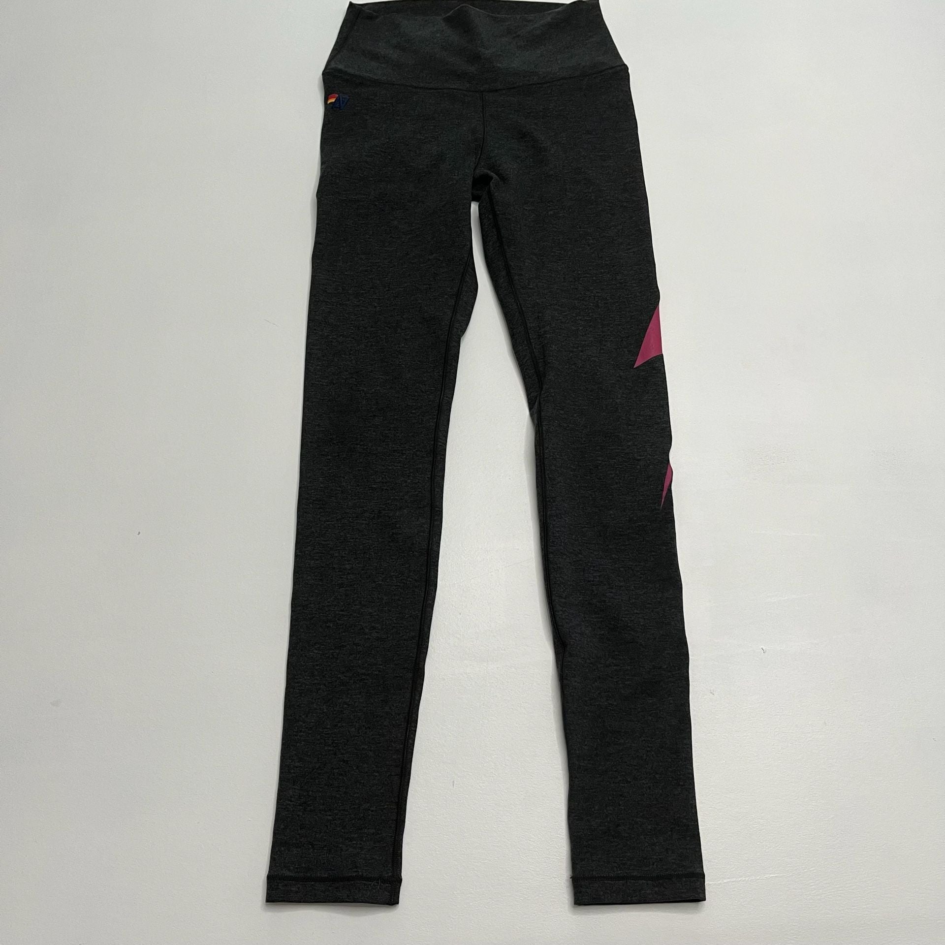 Aviator Nation Leggings Size XS Charcoal Gray Pink Lightning Bolt 9