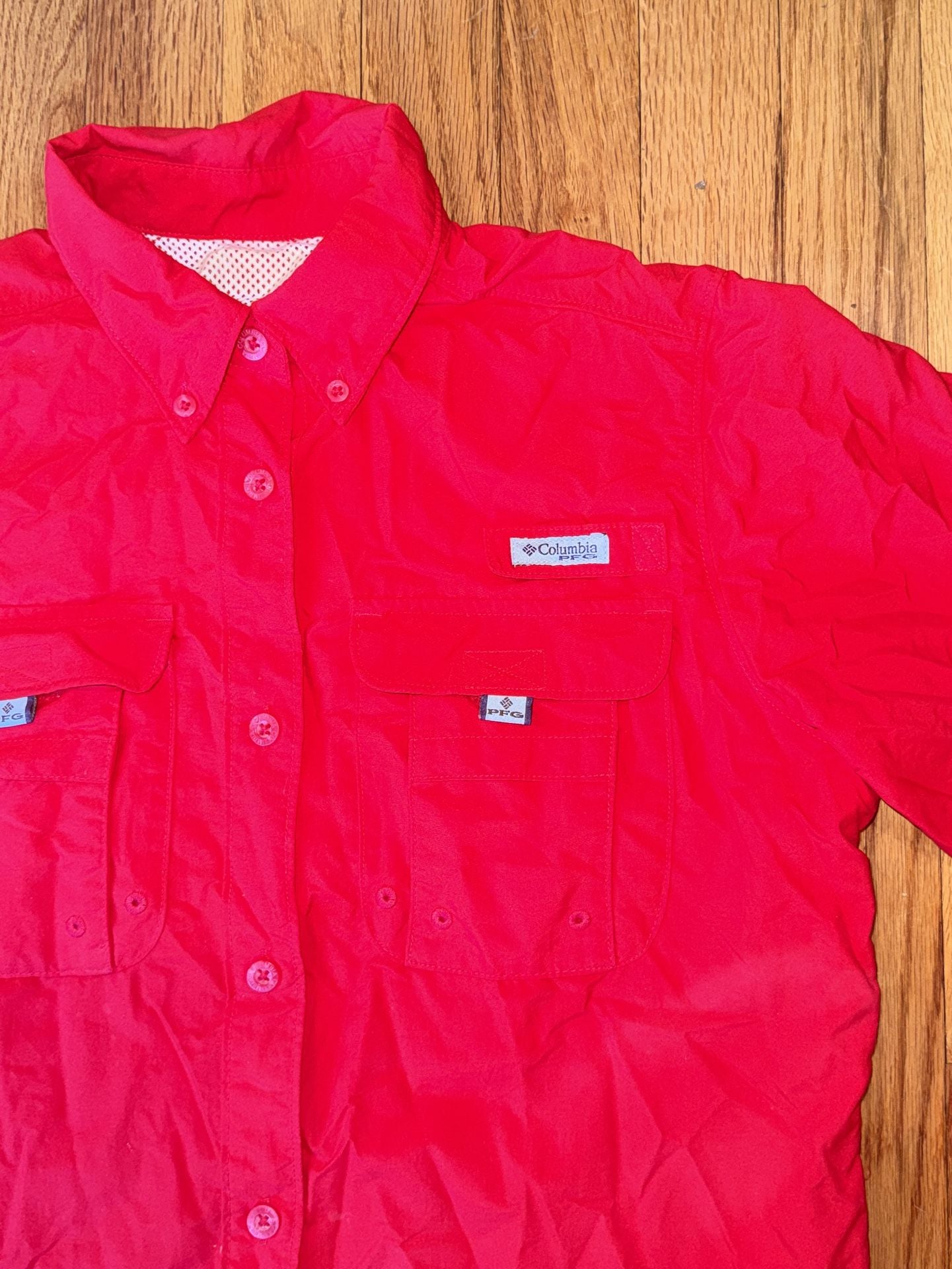 Columbia PFG Bahama II Women's Red Fishing Shirt Roll Tab Long Sleeve Small 3