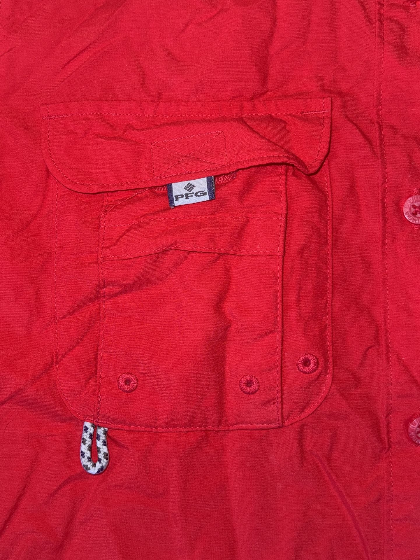Columbia PFG Bahama II Women's Red Fishing Shirt Roll Tab Long Sleeve Small 4