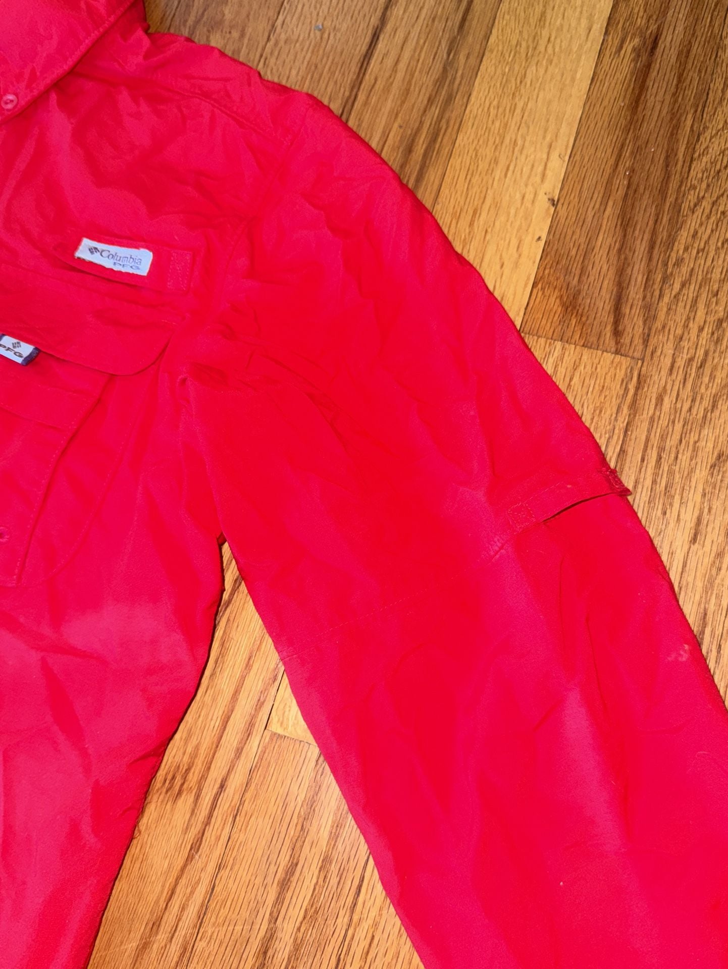Columbia PFG Bahama II Women's Red Fishing Shirt Roll Tab Long Sleeve Small 5