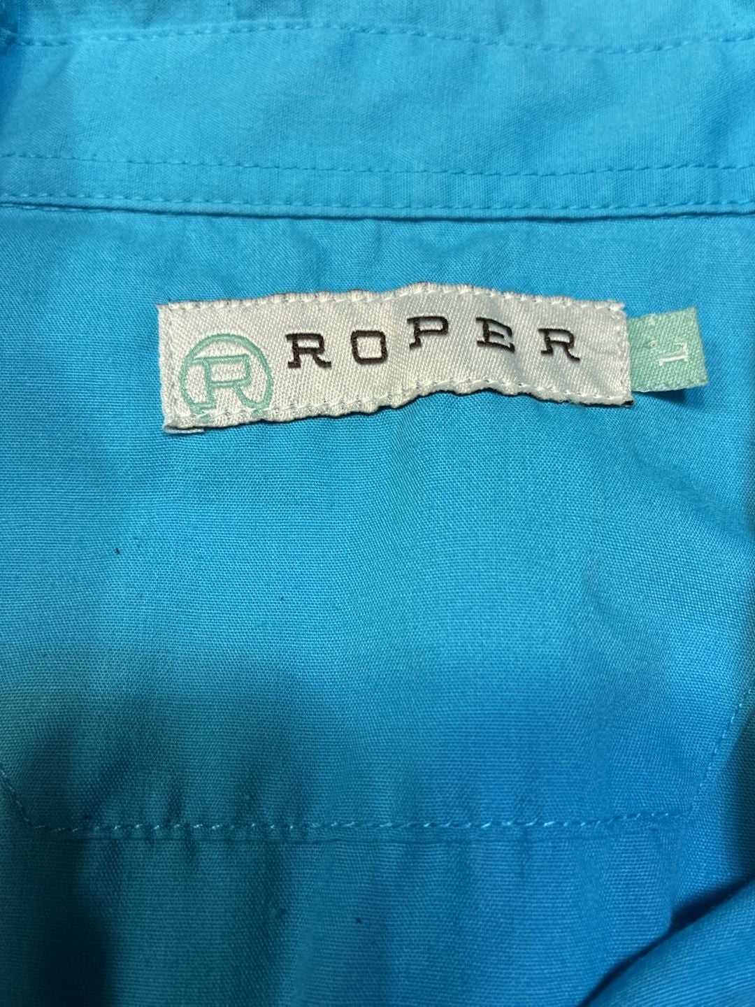 Roper Western Pearl Snap Shirt Size L Turquoise Long Sleeve 3