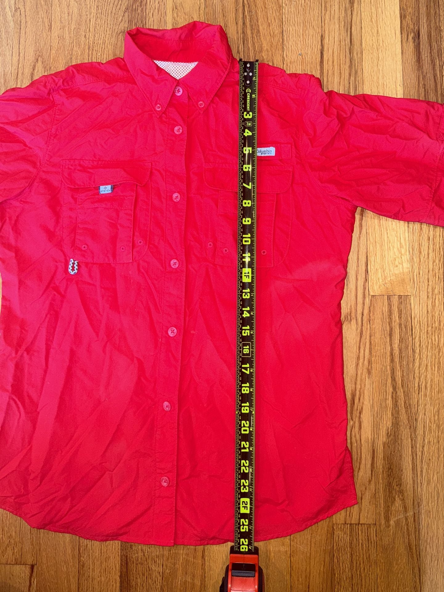 Columbia PFG Bahama II Women's Red Fishing Shirt Roll Tab Long Sleeve Small 7