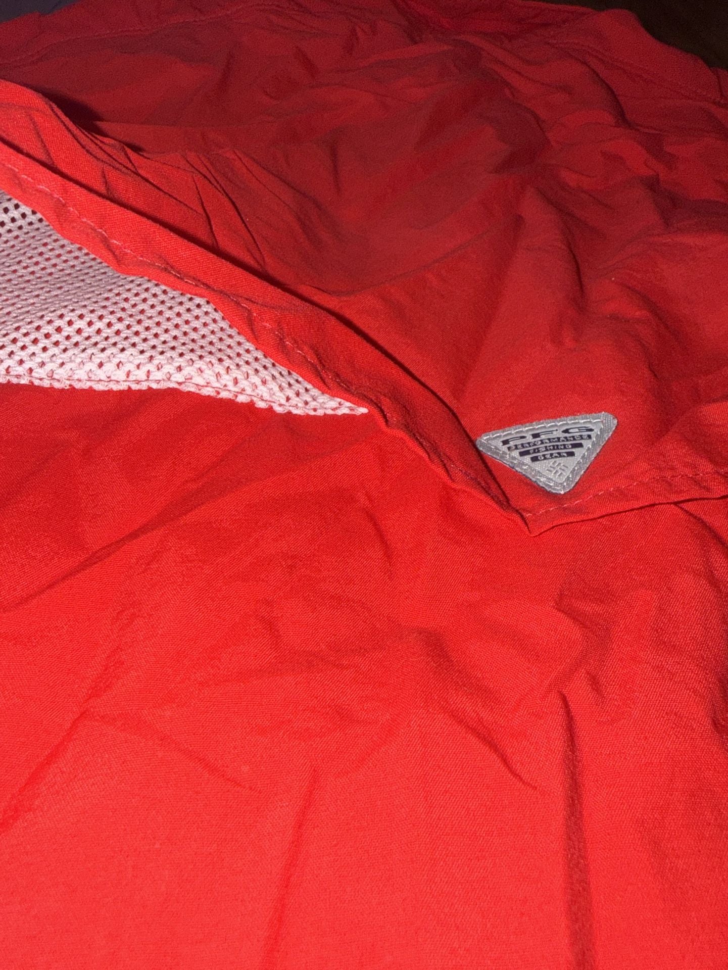 Columbia PFG Bahama II Women's Red Fishing Shirt Roll Tab Long Sleeve Small 9