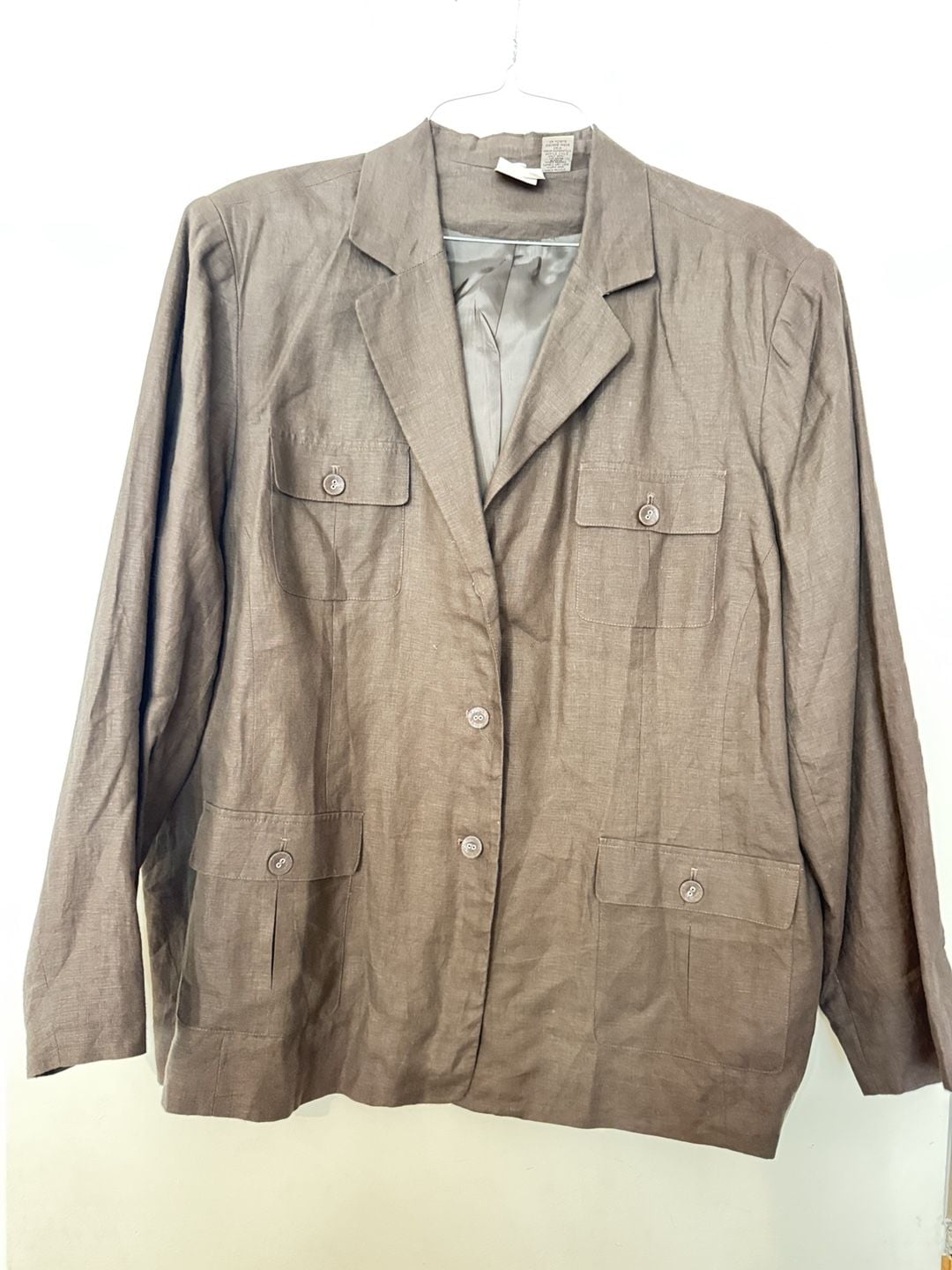 Merona Blazer Size 24W Brown Linen Pocket Jacket 3
