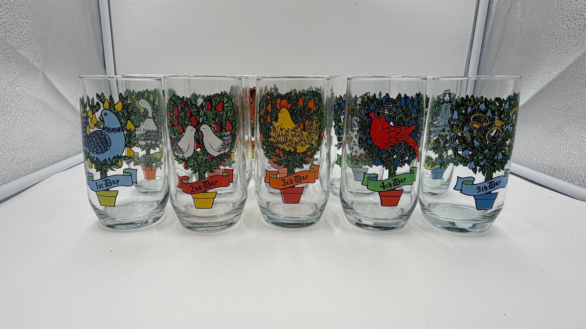 Vintage Twelve Days Of Christmas Drinking Glasses Set Of 12 Tumblers 1