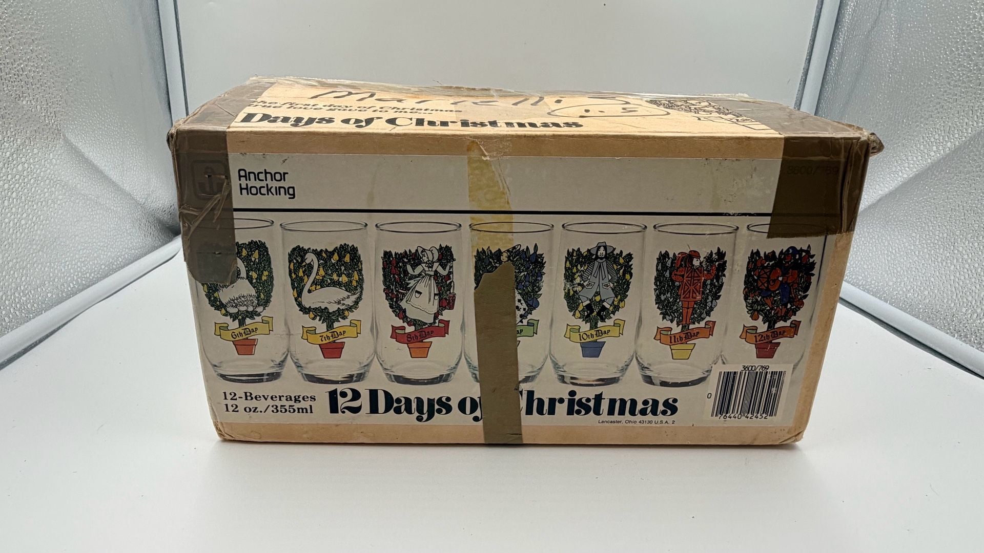 Vintage Twelve Days Of Christmas Drinking Glasses Set Of 12 Tumblers 2